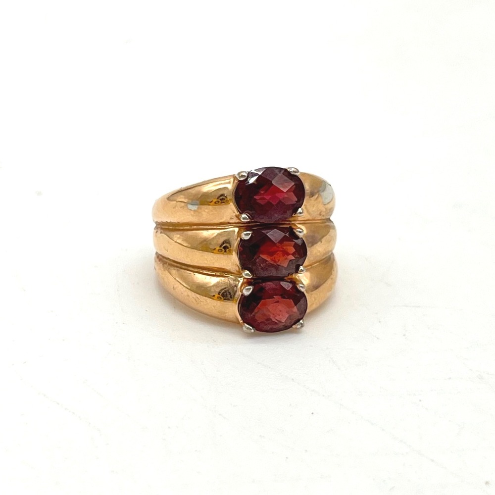 Milor Italy Bronze Triple Band Red Gemstone Statement Ring Size 7 READ